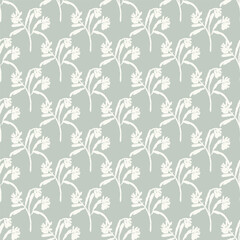 Modern botanical minimal wildflower vector pattern. Summer gender neutral pressed flower silhouette background. Simple nature floral paper cut out wallpaper for wedding, hedgerow decor repeat tile.