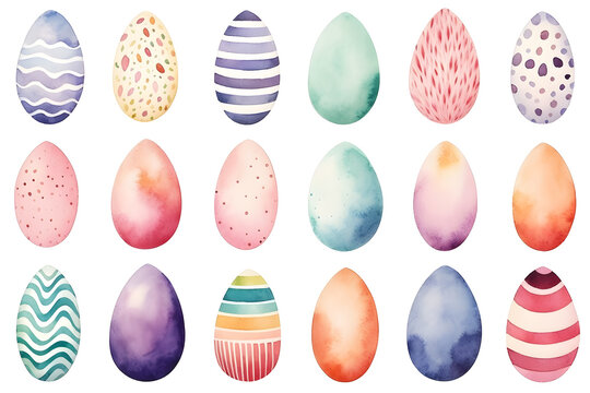 Easter Eggs. Set of  illustrations in watercolor style