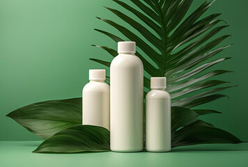 Three Bottles of Lotion Next to Green Plant