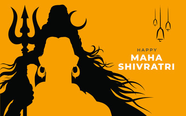 Maha Shivratri Festival Background with Lord Shiva Illustration, Happy Maha Shivratri Greeting - obrazy, fototapety, plakaty