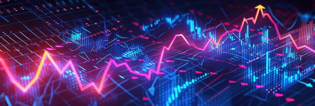 A vibrant abstract of financial data points dancing on a digital screen symbolizes the pulse of the stock market, concept: modern finance.