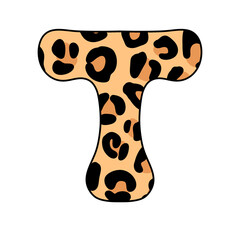 T Letter Leopard alphabet retro leopard skin wild animal safari