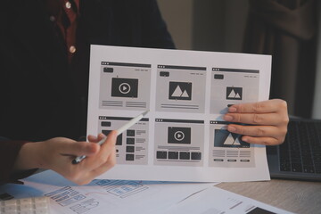 UX UI design process for modish mobile application and website . Creative prototype of wireframe...