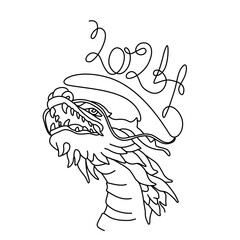 Chinese dragon 2024 lettering eastern calendar new year continuous line drawing, calligraphy, isolated vector illustration, tattoo, print, logo design, silhouette single line on white background. 
