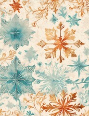 Fototapeta na wymiar a seamless pattern of snowflakes and leaves on a white background , generated by AI