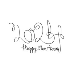 2024 inscription, calendar design postcard banner, two thousand twenty four continuous line drawing, calligraphy 2024 year sign lettering, Happy New Year, vector line art.