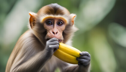 Photo of a monkey eating bananas, wild photography