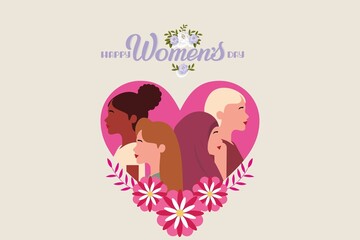 International women's day greeting card.8 March - International Women's Day banner. It is a focal point in the movement for women's rights. Woman’s Day text design.Happy Women Day holiday illustration