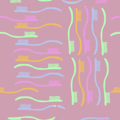 Seamless composition toothbrush . Hand drawn.
