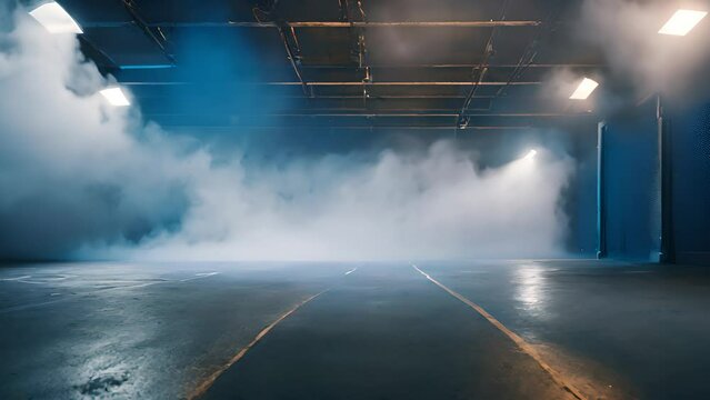 Dark room with smoke billowing out of fire hydrant