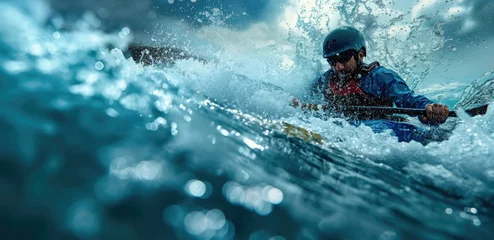 Zelfklevend Fotobehang Canoeist challenges himself to be the fastest in his sport © RobertNyholm