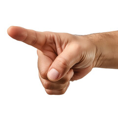 Closeup of hand finger pointing isolated on transparent background, cut out, png