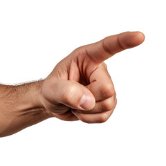 Closeup of hand finger pointing isolated on transparent background, cut out, png