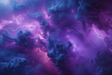 A smoky cloud of violet and indigo with a flash of lightning - obrazy, fototapety, plakaty