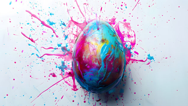Easter egg with splash of color paint
