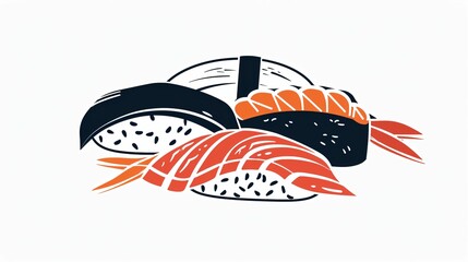 sushis japonais, dessin façon logo ou icônes minimaliste, sur fond blanc, illustration ia générative - obrazy, fototapety, plakaty