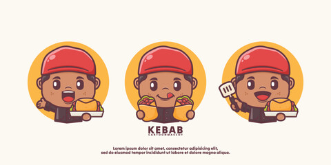 cute cartoon with kebab. food mascot design in outline style