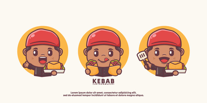 cute cartoon with kebab. food mascot design in outline style