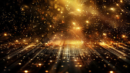 Obraz premium empty room with Golden lights rays scene with glitter background