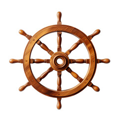 isolated illustration of a wooden ship steering wheel. Created with Generative AI