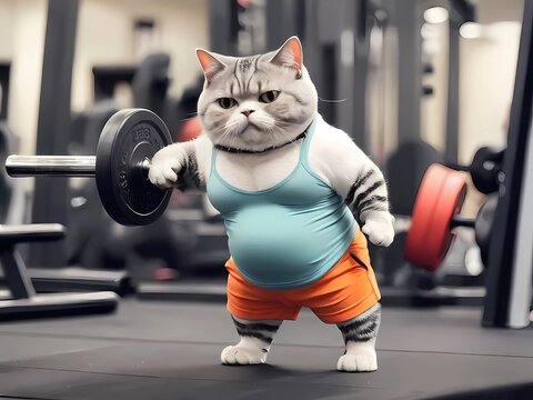cat exercising with dumbbells