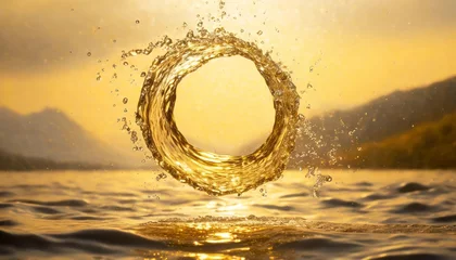 Foto op Plexiglas 水面ではねる金の水のリング © JIN