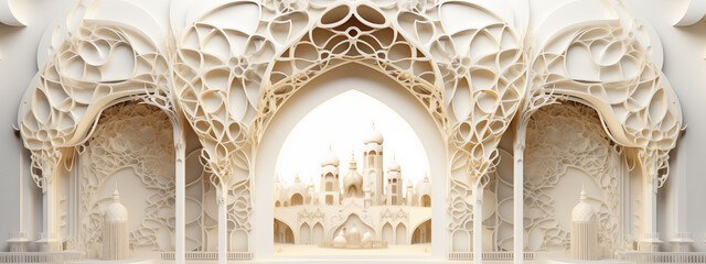 Ramadan Kareem in sculptural and geometric style in beige colors - obrazy, fototapety, plakaty