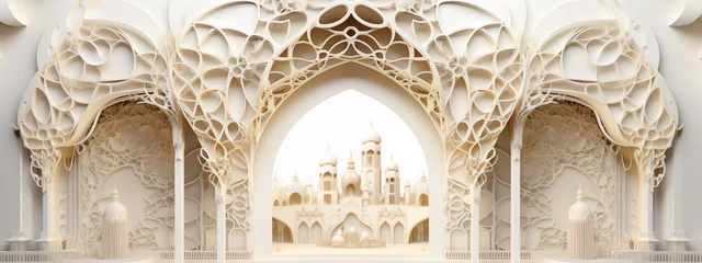 Foto op Plexiglas Ramadan Kareem in sculptural and geometric style in beige colors © Marina Varnava