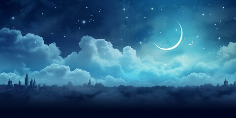 Fototapeta na wymiar Ramadan sky stars moon background landscape