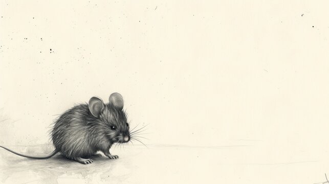 a black and white photo of a mouse sitting on the ground with its front paws on a mouse's back.
