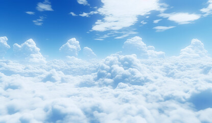 Serenity above the clouds with a bright blue sky and fluffy white cloud tops
