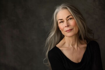 Fototapeta premium Mature, Confident Woman Exudes Timeless Beauty In Studio Portrait