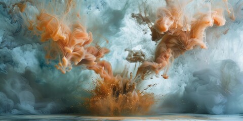 The Enchanting Formation Of A Bronze Cloud Through An Explosive Intersection Of Ink And Water