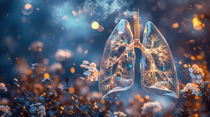 Human lung model with a of disease, A transparent lungs with a blue background, Human lungs concept of healthy lungs, generative ai - obrazy, fototapety, plakaty