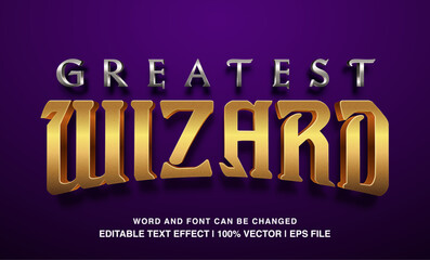 Greatest wizard editable text effect template, epic cinematic text style, premium vector
