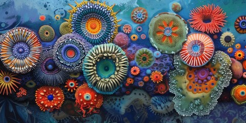 Colorful Corals And Sea Urchins Create Vibrant Underwater Aquarium Tableau