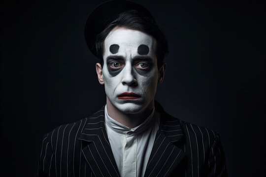 Scary circus worker with frightening facial make up Generative IA picture