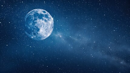 Blue Moon. Super Full moon august. Moon bright. Stars. The background full of stars in the galaxy. 