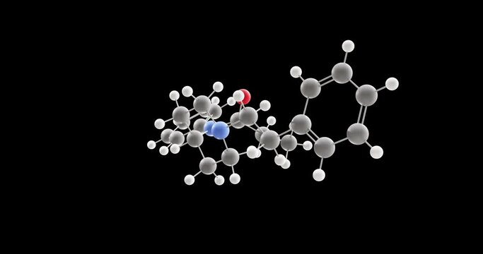 Fentanyl molecule, rotating 3D model of fentanil, looped video on a black background