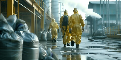 Experts In Protective Gear Evaluate Chemical Leak At Warehouse