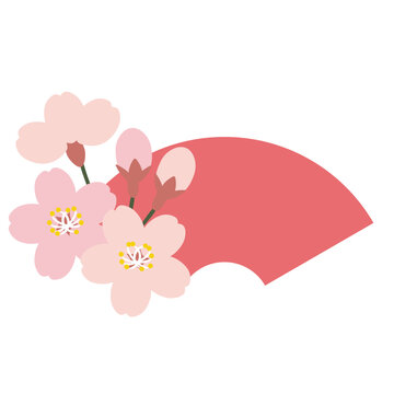 桜の花と赤い扇子