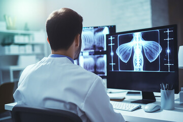 Experienced doctor in operation room analyzing x ray diagnosis surgeon radiologist Generative AI - obrazy, fototapety, plakaty