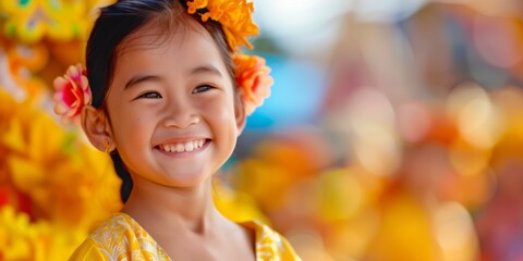 Radiant Asian Child Exudes Joy, Gracing Vibrant Yellow Attire
