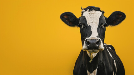 a cow looking at camera copy space background