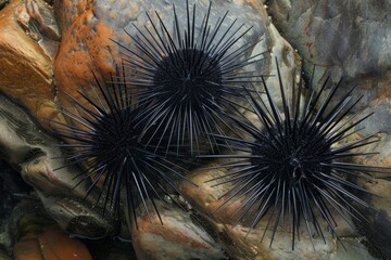 Sea Urchins, Sharp And Black, Cling To Rocks Perfect For Text Or Design
