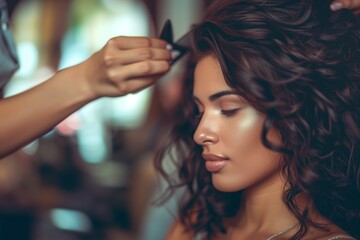 Skilled Brunette Hairdresser Expertly Tending To Customers Hair In Salon
