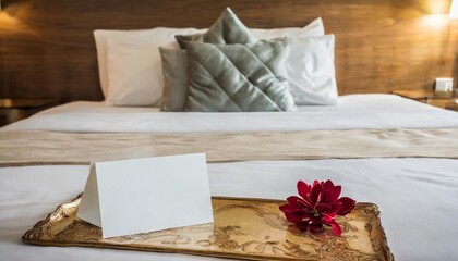 blank greetings card on the bed with turn down service