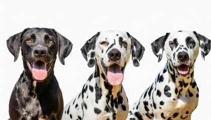 happy dalmatian dog collection portrait sitting standing isolated on a white background as transparent png animal bundle
