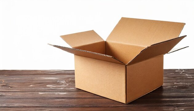 open brown cardboard box isolated on white