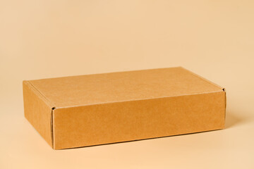 Side View of Eco-Friendly Packaging: Cardboard Box on Beige Background